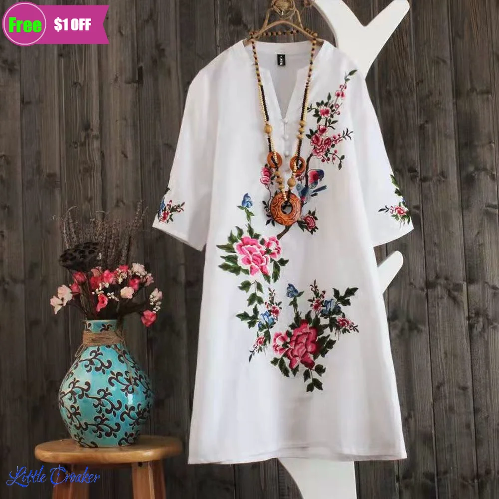 

2021 M-5XL 6XL Plus Size Vintage Red Embroidery Chinese Traditional Qipao Casual Party Women Midi Dress Summer Cheongsam Dresses