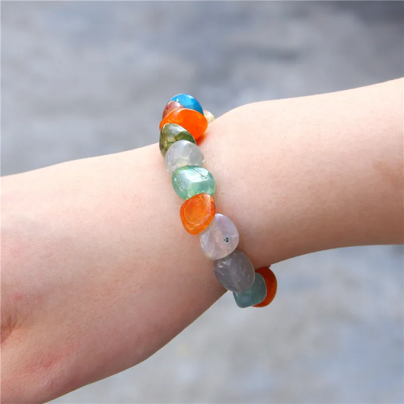 

Random Smooth Big Agate Bracelets Natural Stone Irregular Ice Crack Bracelets Gem Beads Multicolor Bracelets Women Men Jewelry