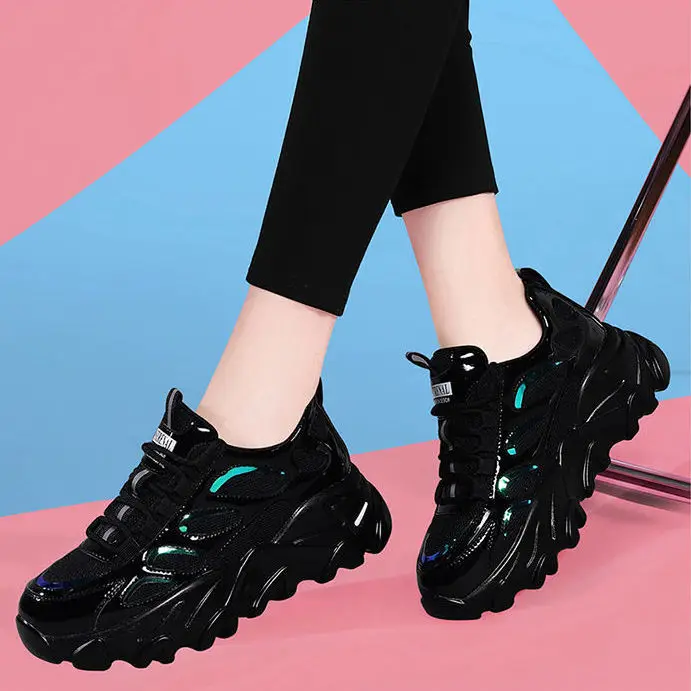 

Casual Women Sneakers High Heels Platform Sports Shoes Autumn Thick Bottom Walking Shoes 2021 Breathable Vulcanized Shoes