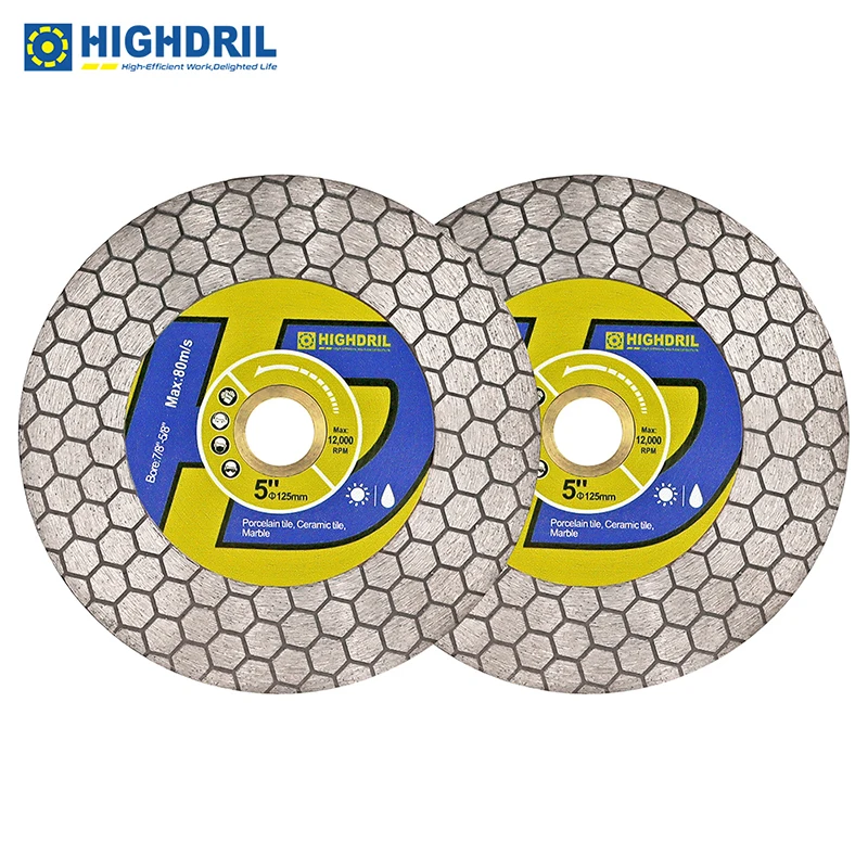 

HIGHDRIL 2pcs Dia125mm Saw Blades Grinding For Ceramic Porcelain Tile Angle Grinder Grit60/70 Cutting Disc Bore 22.23mm
