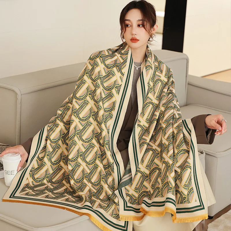 

2022 Luxury Letter Print Scarf Women Cashmere Winter Warm Scarves Brand Pashmina Shawls Lady Wraps Bufanda Thick Bandana Female