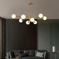 nordic gold copper led chandelier modern pendant lamp for living dining room kitchen bedroom glass ball g9 ceiling hanging light