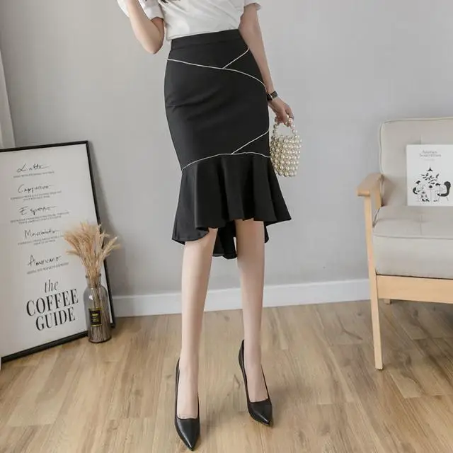 

2022 Spring Autumn Women New High Waist Package Hip Skirts Female Stretch Solid Color Skirts Ladies Slim Mermaid Skirts Z61