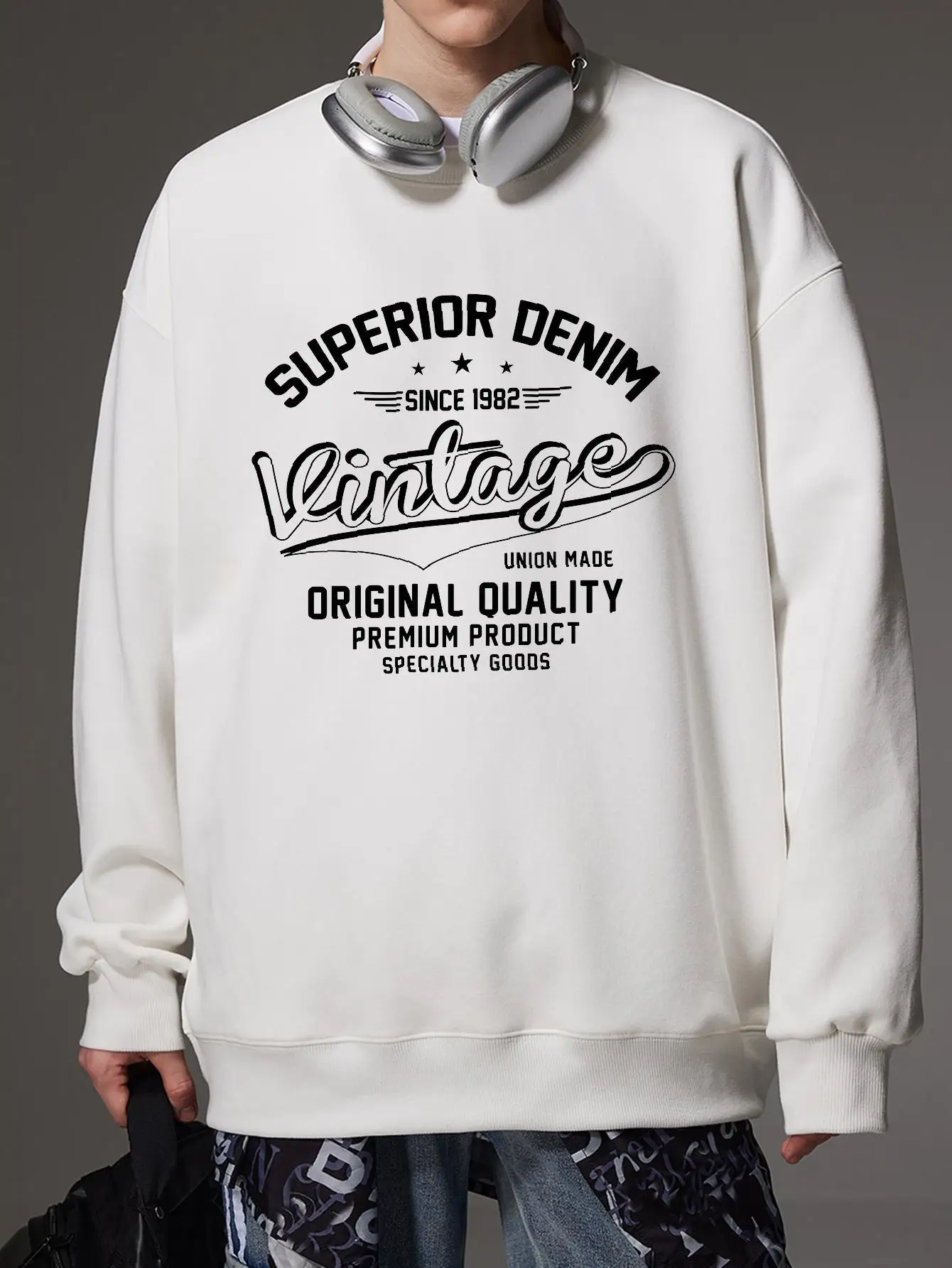 Винтажный мужской свитшот с буквенным принтом 1982 повседневные толстовки