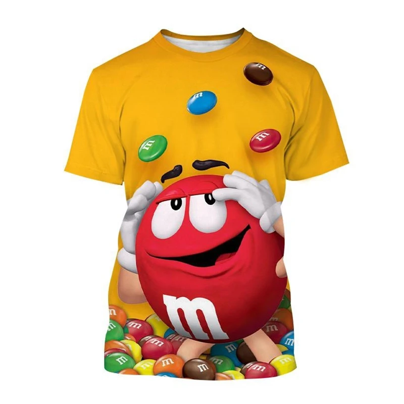 

Мультяшная футболка M & M'S с 3D-принтом Шоколадных Бобов для мужчин и детей, забавная Летняя Повседневная Милая футболка с коротким рукавом и круглым вырезом, топы