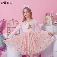 dxton unicorn princess dress autumn fancy heart birthday wedding girls dress kids cartoon vestidos girls tulle dress casual wear