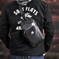 simple and casual top layer cowhide black chest bag youth daily outdoor sports hand designed real leather diagonal bag for men