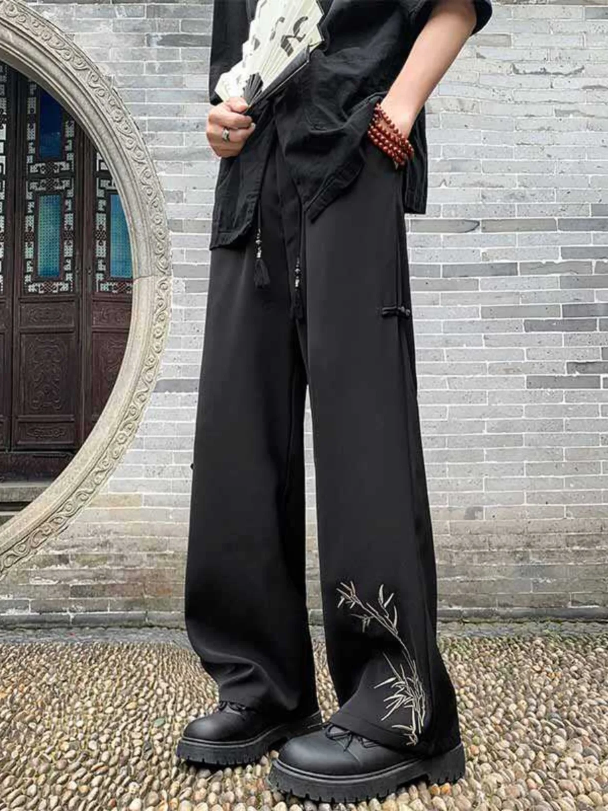 Летние тонкие костюмные брюки с вышивкой мужские прямые повседневные модные