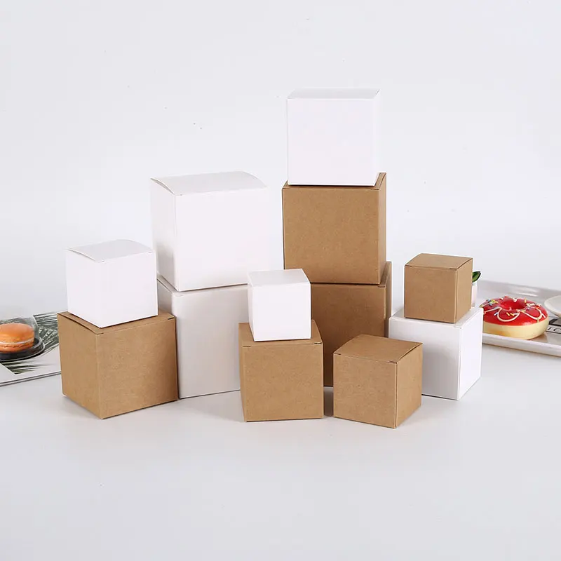 

10PCS/Set Kraft Paper Box Handmade DIY Square Cardboard Gift Boxes Candy Cookie Packaging Box Party Decorations