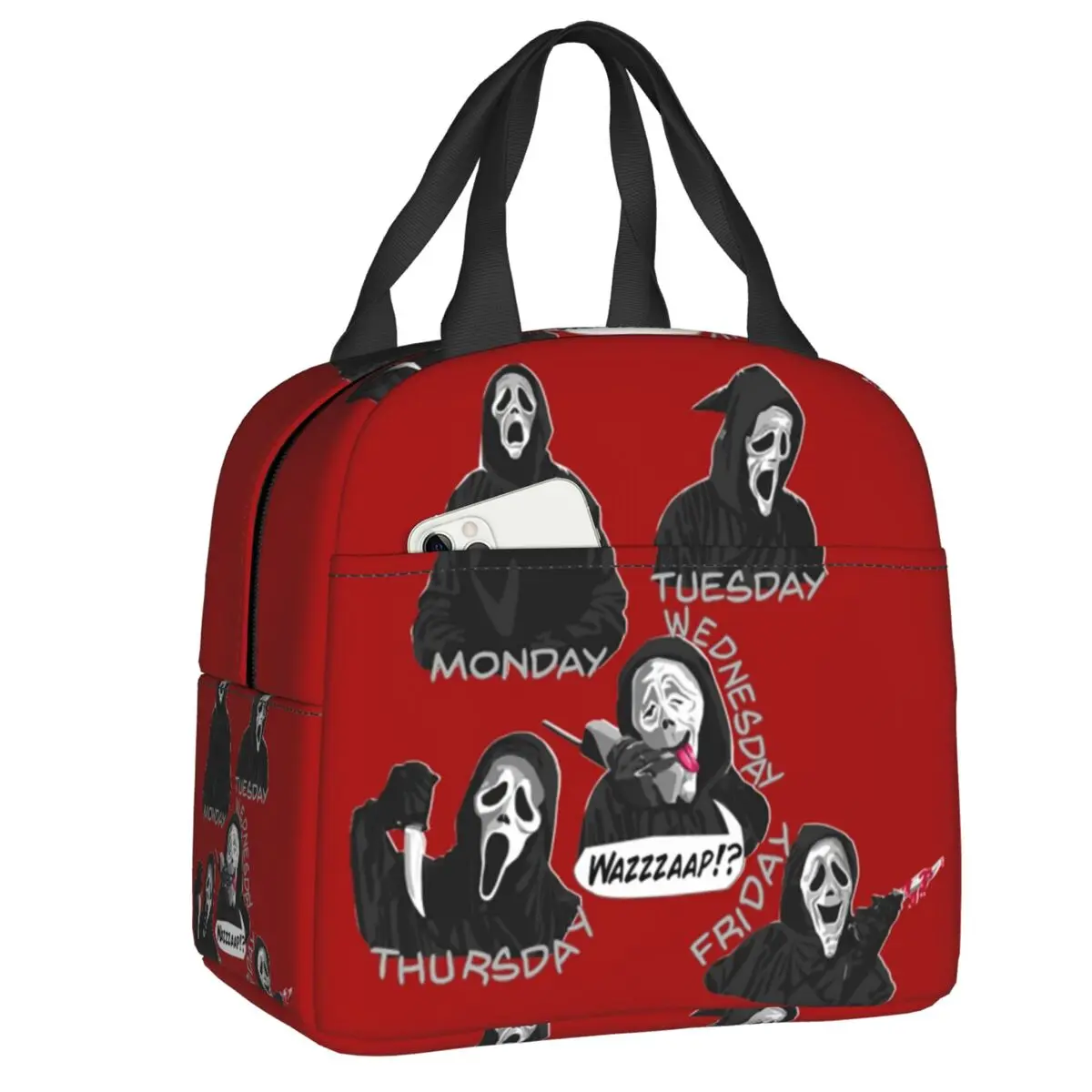 

Scream Ghost Face Serial Killer Days Of The Week Insulated Lunch Bag for Women Resuable Horror Movie Thermal Cooler Lunch Box