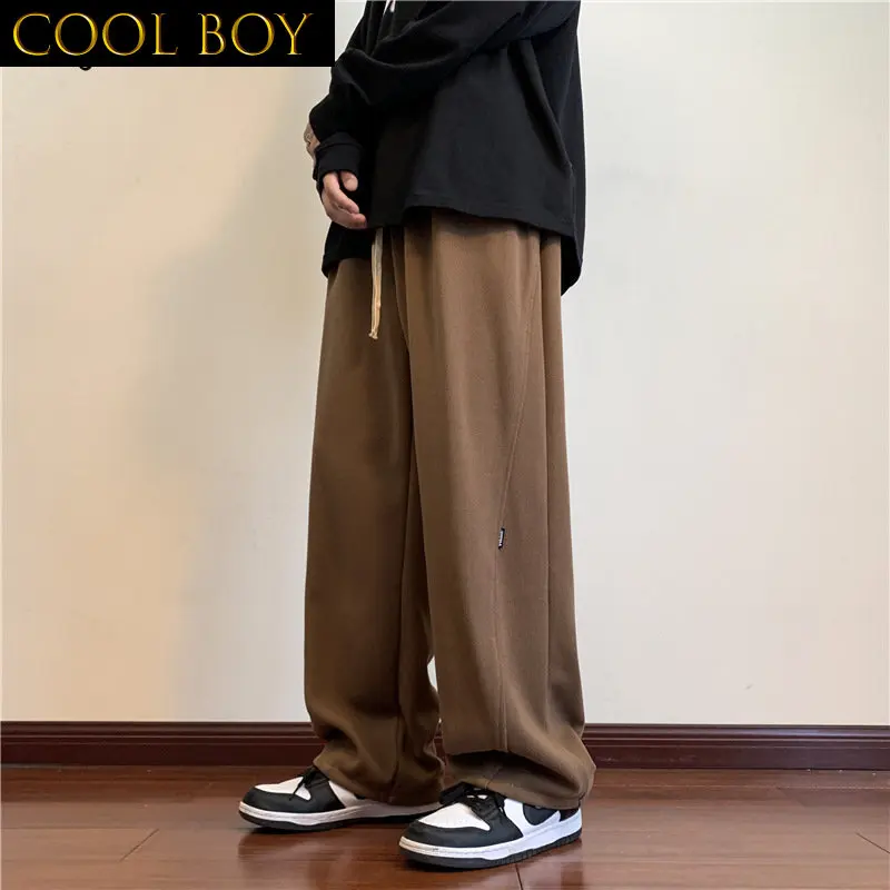 

Брюки E BOY мужские с широкими штанинами, флисовые винтажные Джоггеры в стиле Хай-стрит, однотонные красивые стильные Слаксы в стиле Харадзюку, свободная одежда