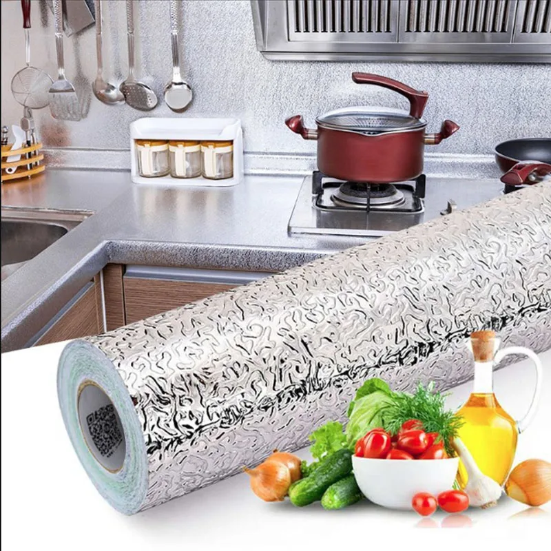 

Kitchen Oil Proof Waterproof Sticker Aluminum Foil Kitchen Stove Cabinet Stickers Self Adhesive Wallpapers DIY Wall Wallpaper