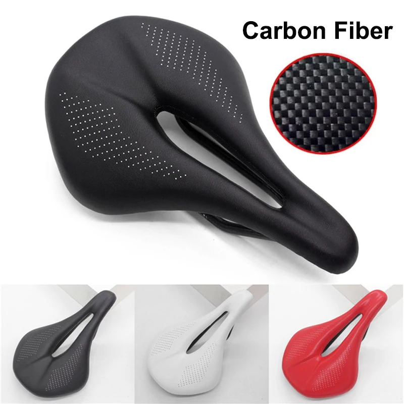 Sillín de fibra de carbono para bicicleta de montaña, asiento hueco, transpirable, superligero, esponja de memoria, cómodo, para carreras de ciclismo