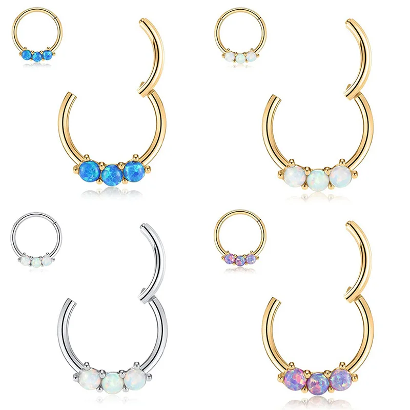 

Nose Ring Tragus Ear Ring Cartilage Triple Opal Nose Septum Clicker Hoop