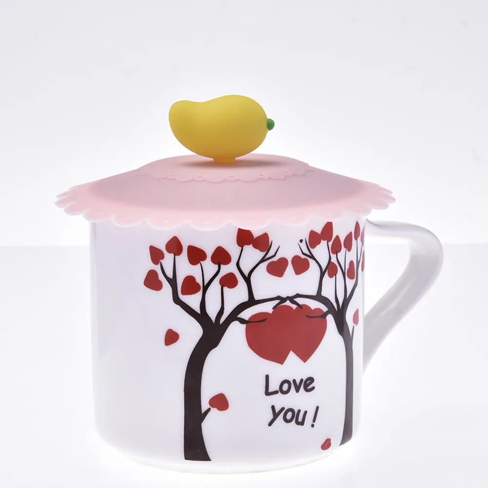 

Cute Mango Top Pink Silicone Cover Reusable Drinking Cup Tea Coffee Mug Lids Leakproof Dustproof Glass Mugs Suction Cap