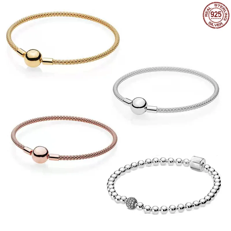 

Hot Sale 100%Sterling Silver Bracelet Classic Collection Round Bead Bracelet fit Original Charm Beads DIY Jewelry Birthday Gifts
