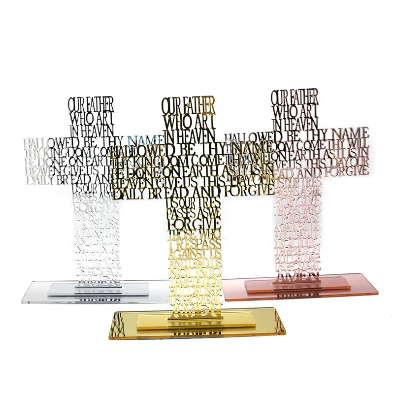 

Acrylic Priest Father Scriptures for Cross with Stand Religious Church Standing Crucifix Catholic Prayer Relics Ornament