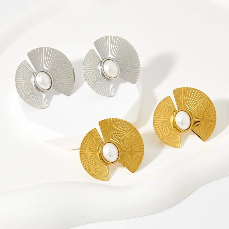 Женские серьги-гвоздики из нержавеющей стали с искусственным жемчугом