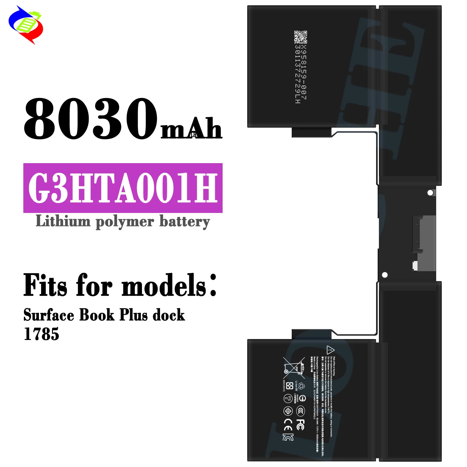 Фото Аккумулятор для клавиатуры G3HTA001H 7.57V 8030mAh для Microsoft Surface Book Plus doek 1785, высокопроизводительная замена №1
