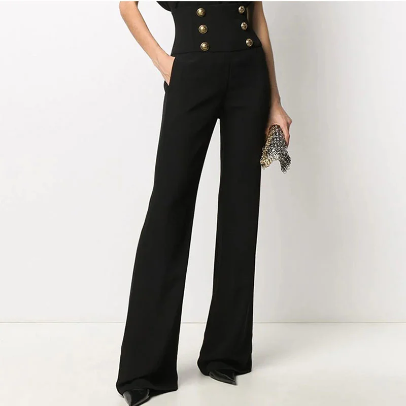 HIGH QUALITY Newest 2022 Designer Runway Women's High-Waist Lion Double Breasted Wide Leg Pants