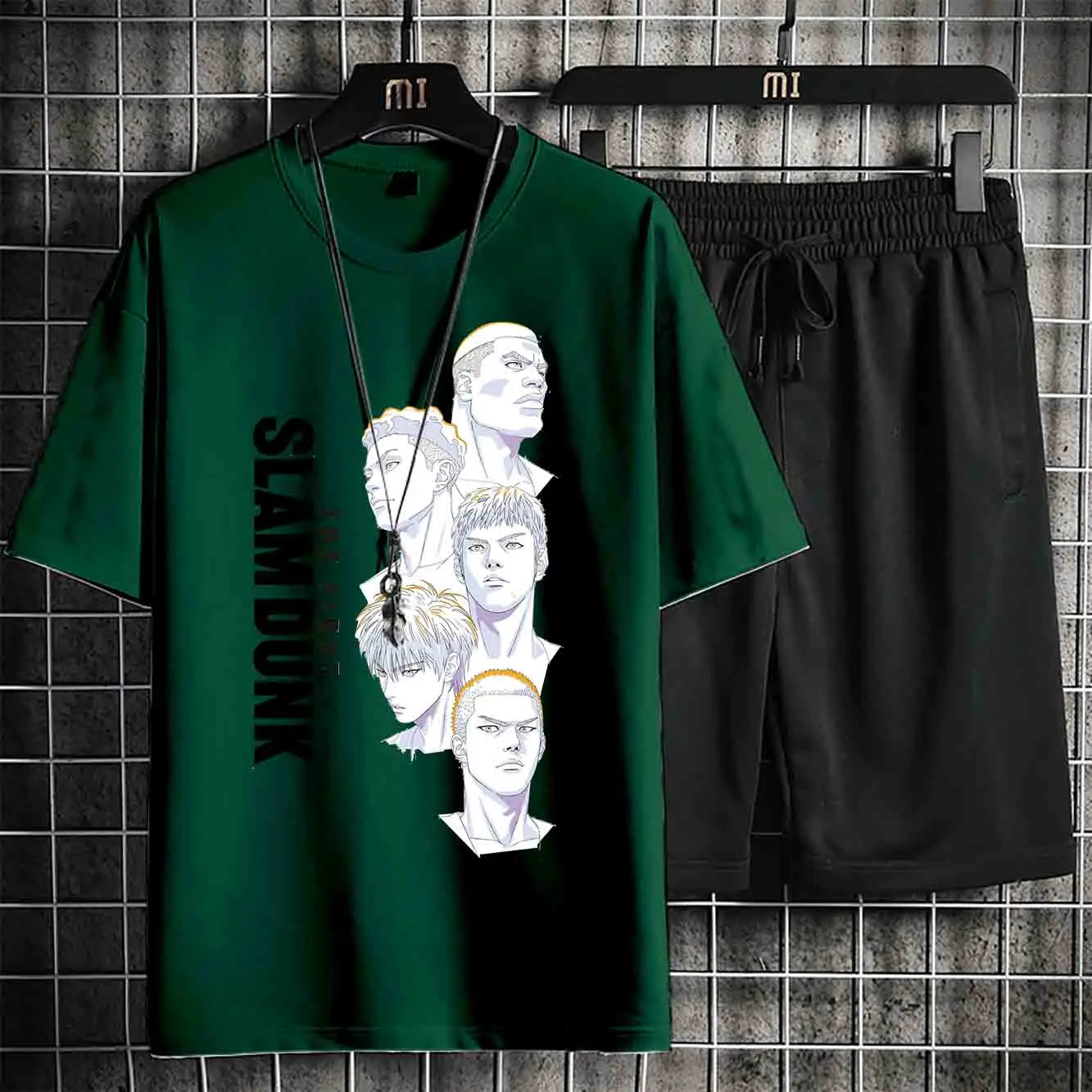 New Slam Dunk Printed Sportswear Men's Sportswear T-shirt Shorts 2-piece Japanese Anime Character Fitness Sportswear Streetwear