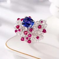 foydjew luxury micro inlaid full diamond heart shaped flower rings inlaid with simulation tanzanite sapphires ring for women