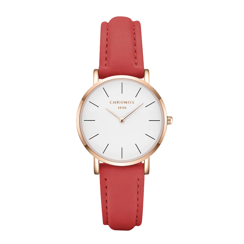 

CHRONOS Women Stylish Simple Ultra Thin Watch Causal Quartz Analog Dress wristwatches without Second Hand Ladies Red Clock CH26