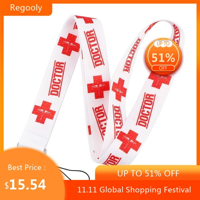 

30pcs Doctor Bacteria Keychain Lanyards Id Badge Holder ID Card Pass Gym Mobile Phone Badge Holder Key Strap webbings ribbons