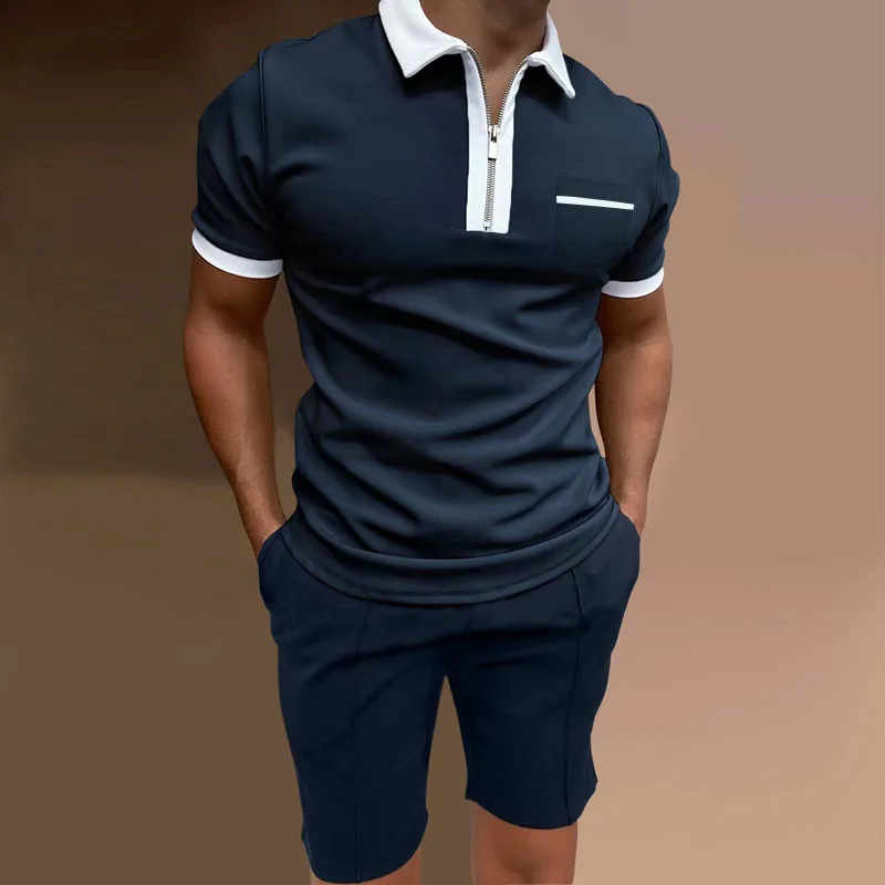 2023 summer new business suit men's short-sleeved polo shirt + shorts 2-piece casual suit men's fashion office wear