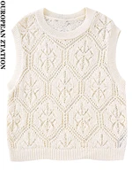 pailete women 2022 fashion pointelle knit vest sweater vintage o neck sleeveless female waistcoat chic tops