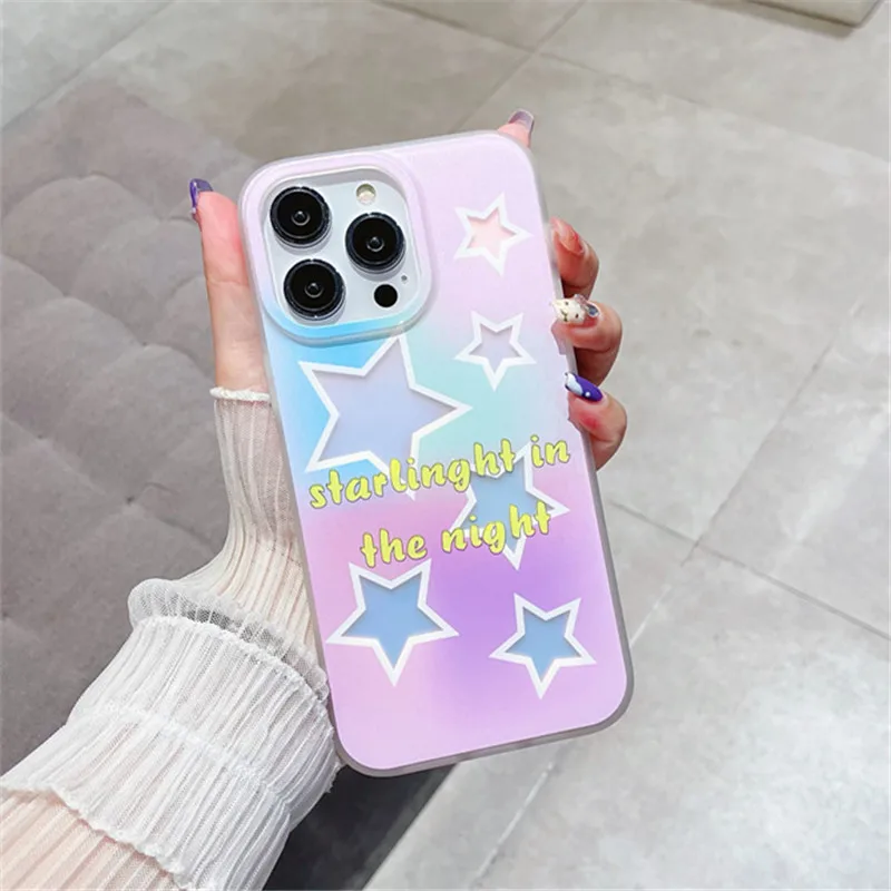 

Double-sided lamination coated Rainbow butterfly rainbow stars iphone case For iPhone 14 13 12 11 Pro Max hard Back Cover