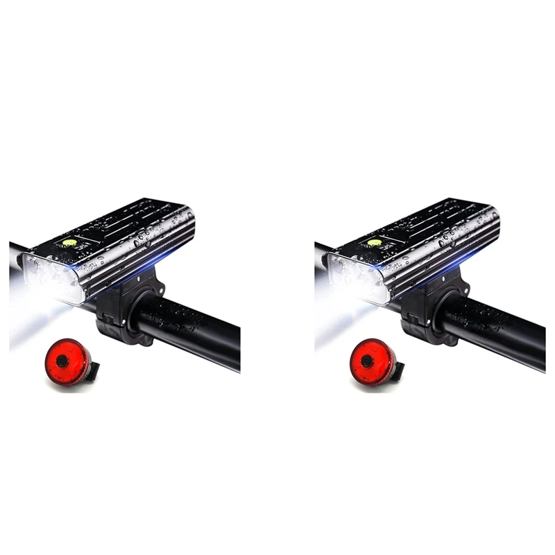 

2X Rechargeable Bike Lights Set, Bicycle Lights For Night Riding 8000 Lumen 5 Leds 8 Modes 5200Mah USB Charging