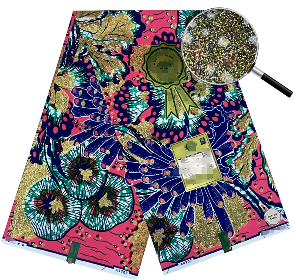 2024 африканская ткань Grand Glam с блестками Supe-V золотистая восковая мягкая Анкара