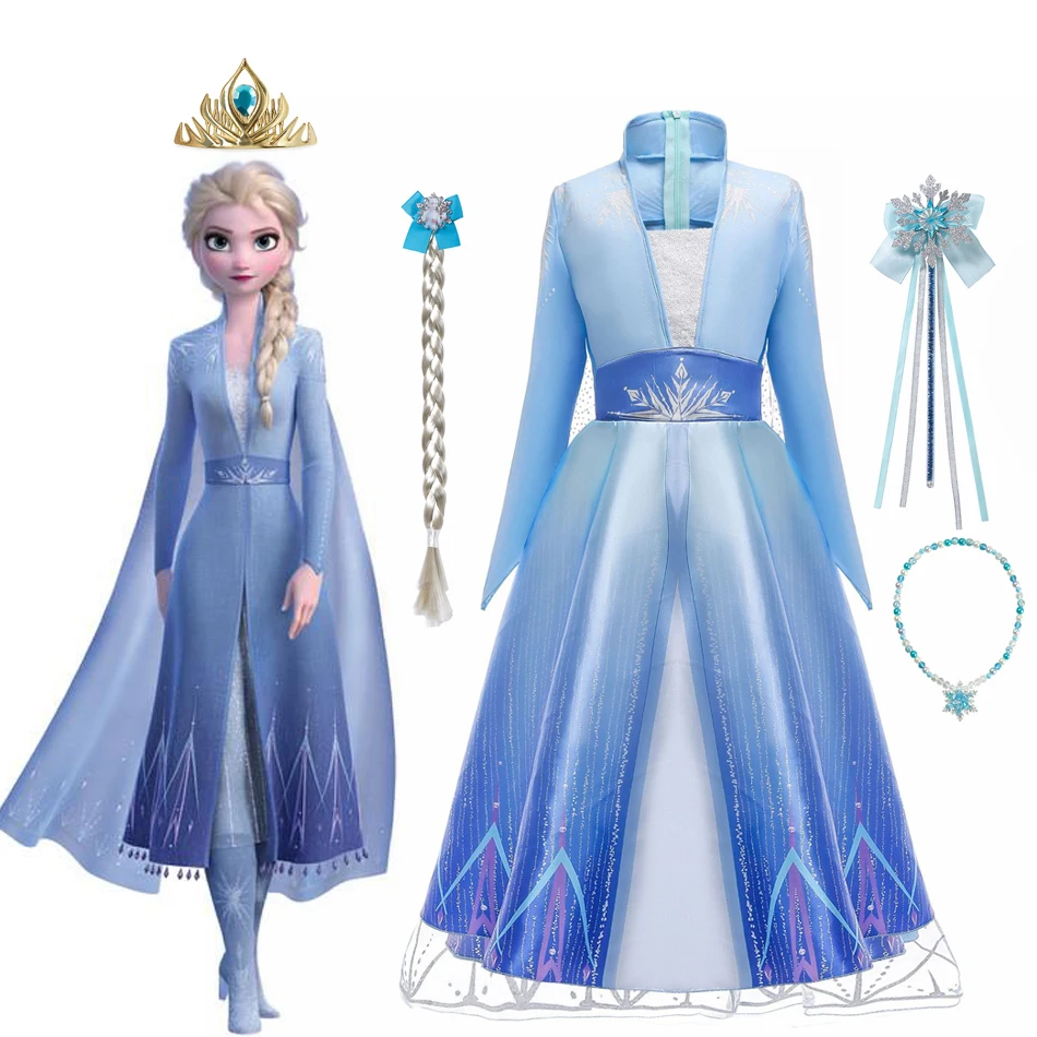 

Frozen Girls Dress Elsa 2 Princess Cosplay Costume Kid Fancy Children Gowns Vestidos Snow Queen Disney