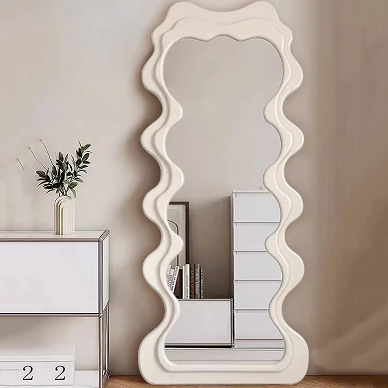 

Metal Frame Mirrors Living Room Irregular Full Body Floor Bedroom Modern Art Design Makeup Mirror Wavy Espejos Room Decoration