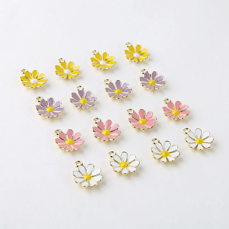 

HEYUYAO 10pcs/lot 10*13MM Enamel Daisy Flowers Charms Pendant DIY Necklace Earrings for Jewelry Making Accessories
