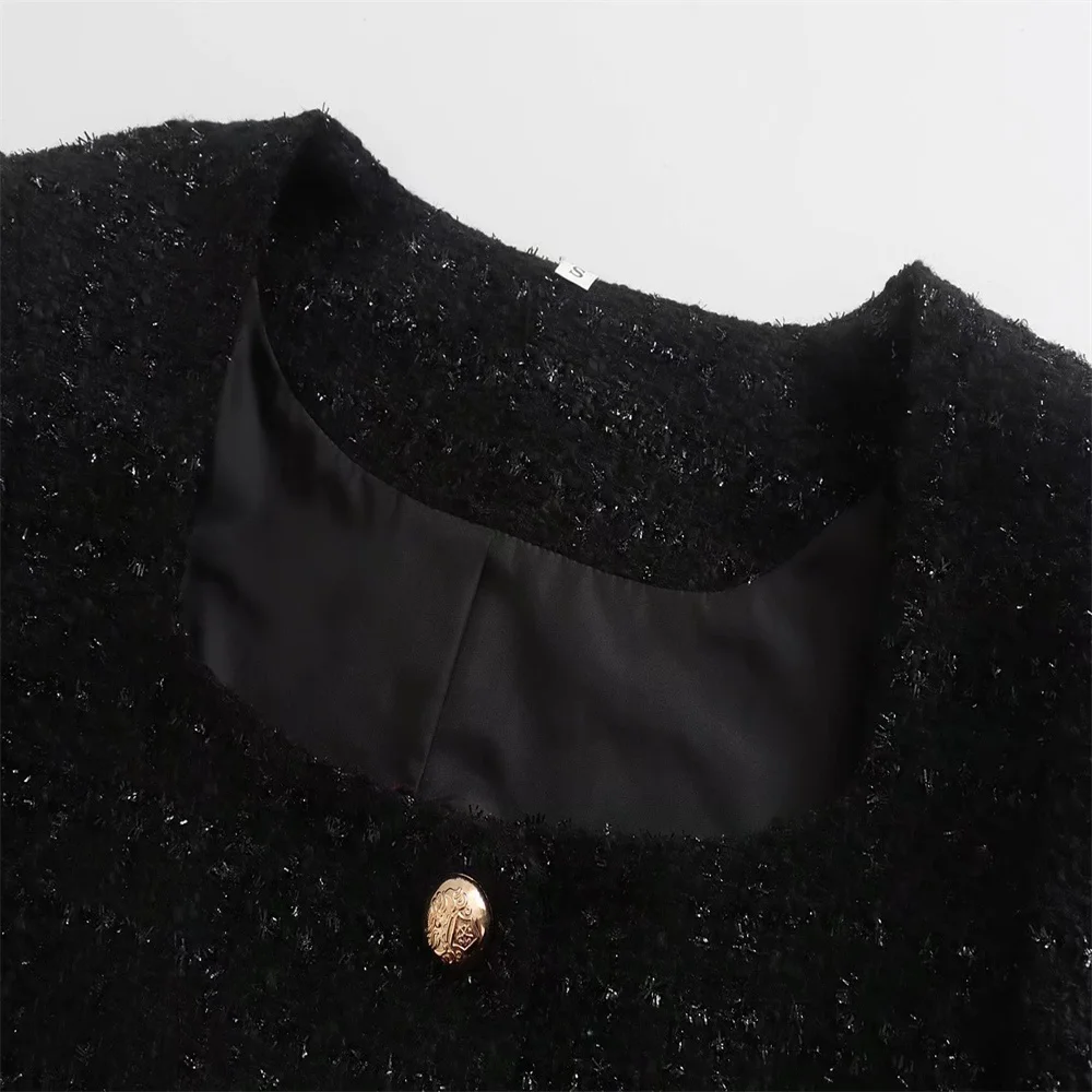 Женский пиджак с блестками и длинным рукавом карманами юбка в стиле ретро 2022 |