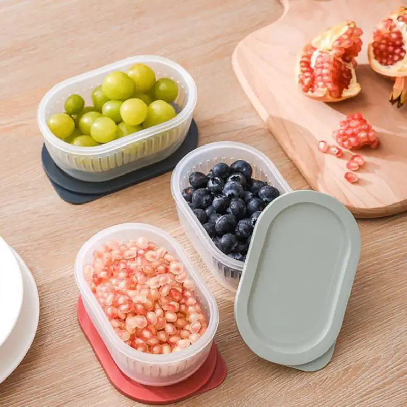 

Kitchen Food Storage Box Onion Ginger Garlic Drain Storage Case Household Refrigerator Fruit Snack Fresh-keeping Container