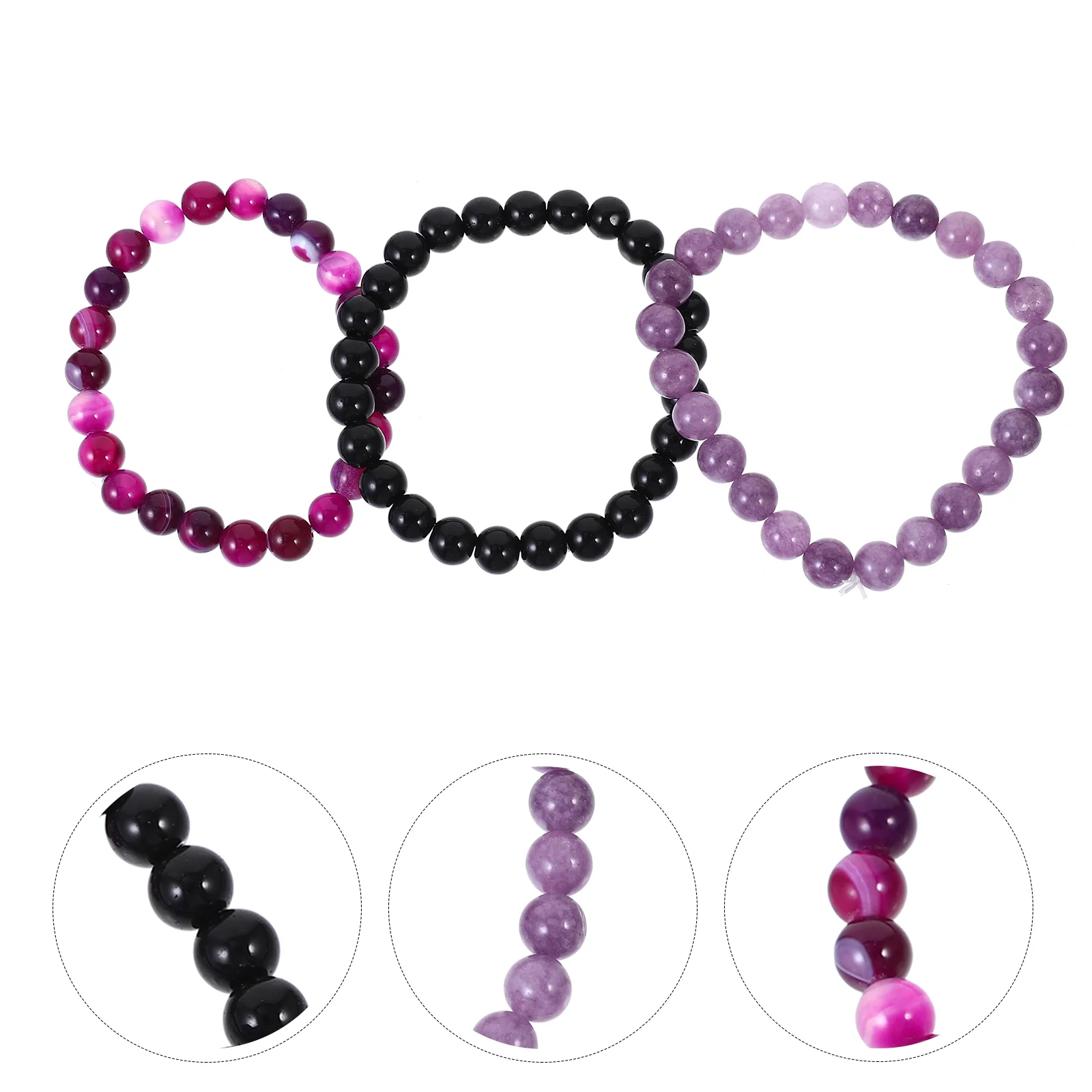 

3 Pcs Natural Stone Beaded Bracelets Wrist Bandsative European American Unisex Women Man
