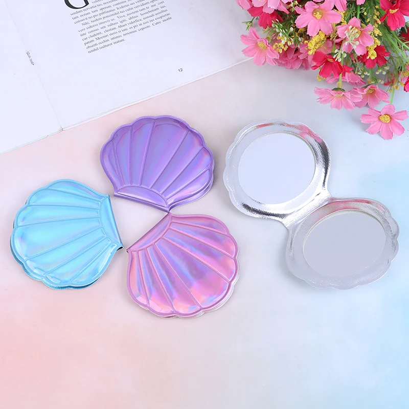 

GU341 Colorful Portable Makeup Mirror Shell PU Leather 1:2 Magnifier Make Up Mirrors Girls 2-Face Pocket Cosmetics Mirror 1PC