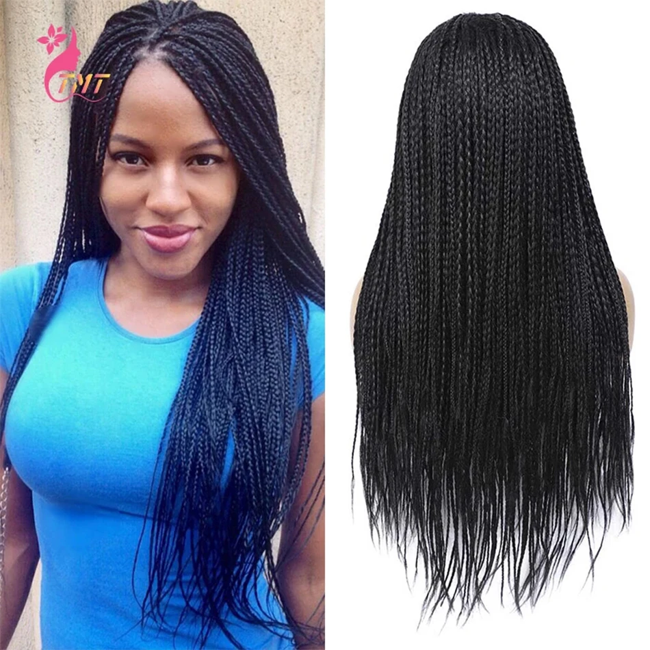 Black Box Braided Wigs Braids Wigs For Black Women Long Synthetic Hair Glueless Micro Braids African Replacement Hair Wig