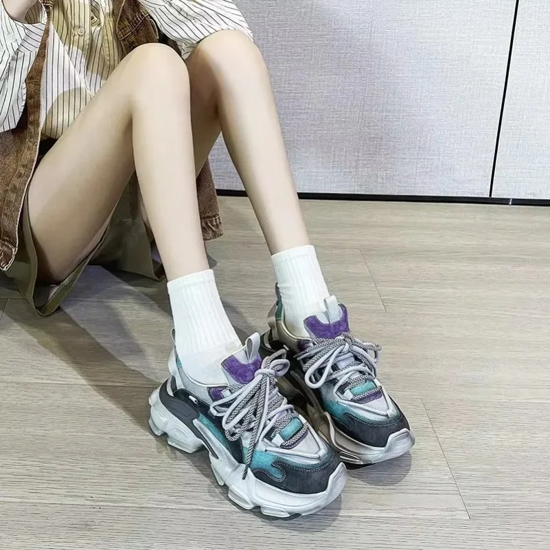 Fujin 6cm Spring Autumn Comfy Loafer Platform Chunky Sneakers Vulcanize Shoes Cloth Pigskin Leather Women Flats Summer