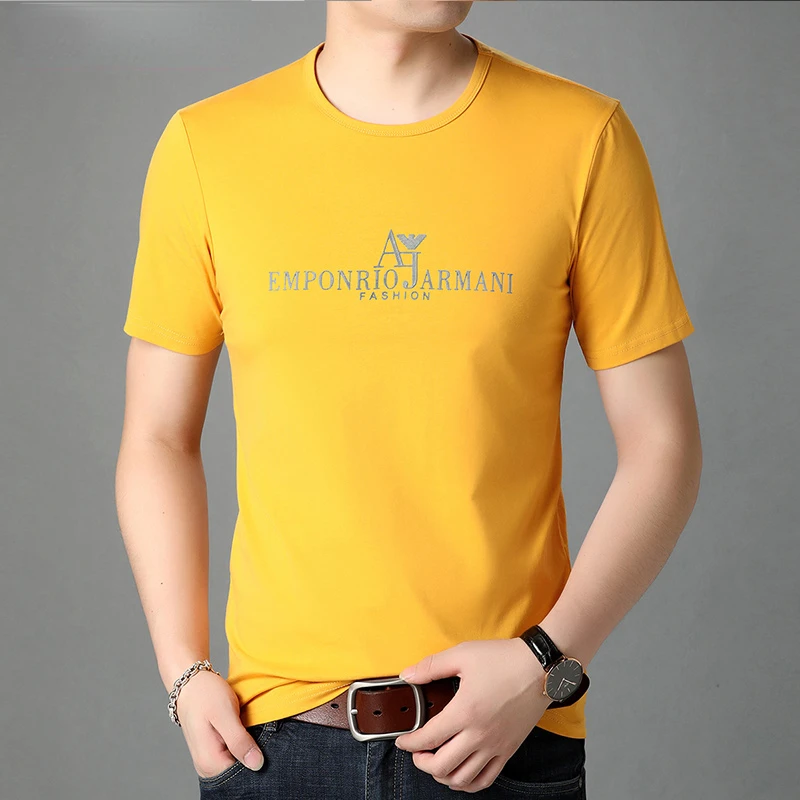 

Новинка 2022, брендовая модная футболка с принтом в Корейском стиле, Мужская одежда, летние топы с коротким рукавом, топ, мягкая Роскошная Нова...