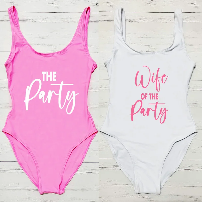 

Wife of the party Swimsuit Women Sexy Bodysuit Plus Size Swimwear One Piece Bathing Suit Bachelor Party Swimming maillot de bain