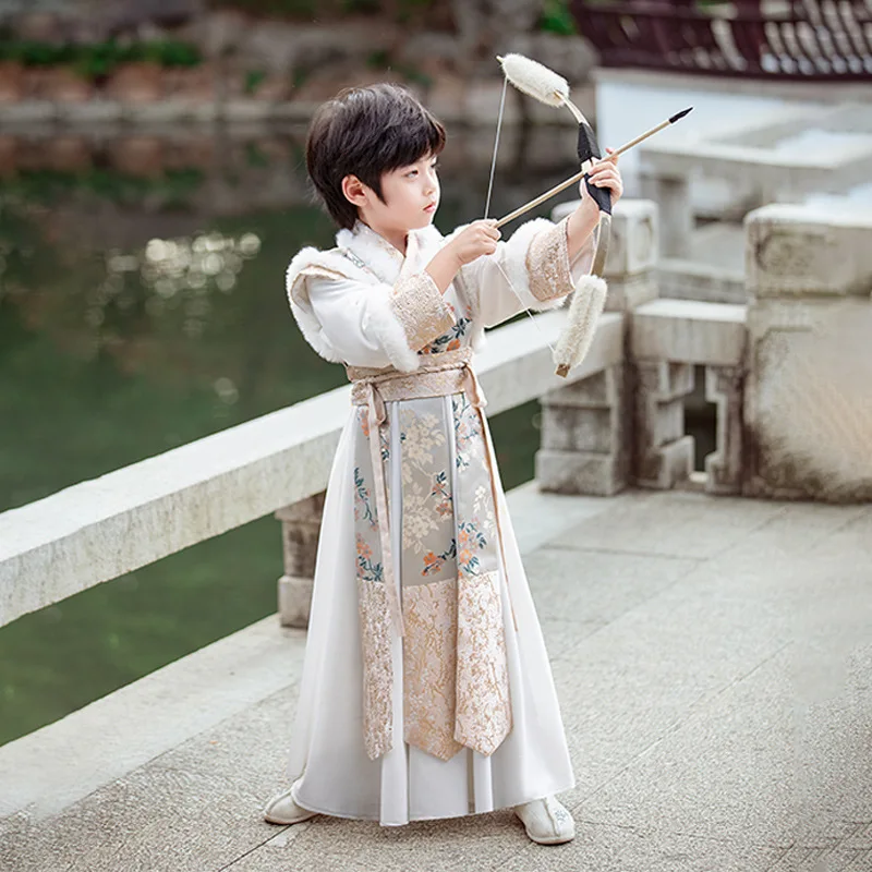 Новинка 2024 зимний красивый костюм Hanfu в китайском стиле Тан для мальчиков боевой