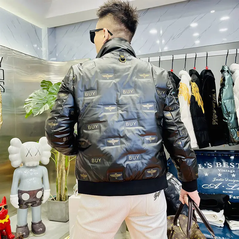 European Station New Winter Casual Down Jacket European Men's RC Leather Label Leopard Head High-end White Duck Down Men Jacket