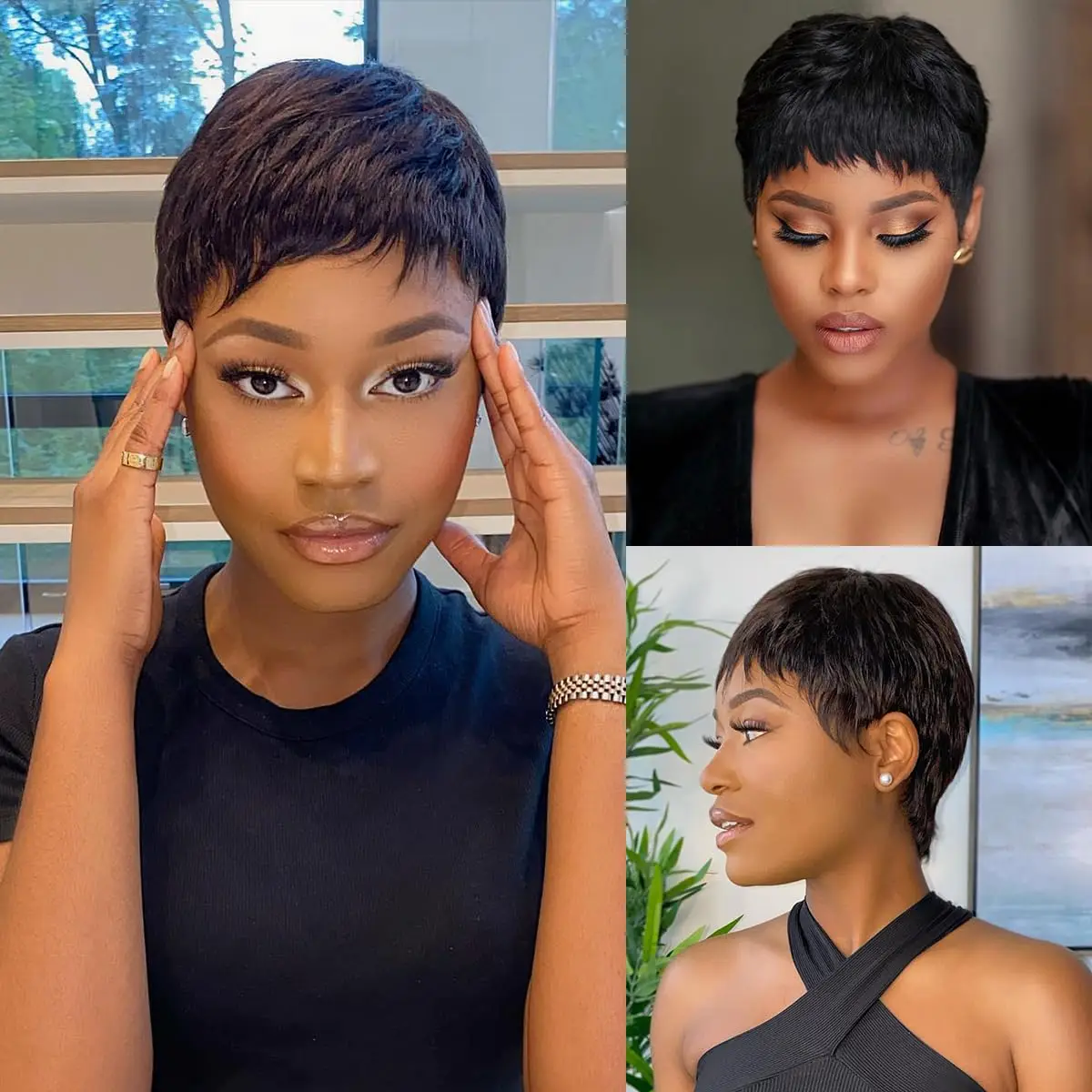 Парик из 100% человеческих волос коричневый короткий парик с короткими волосами