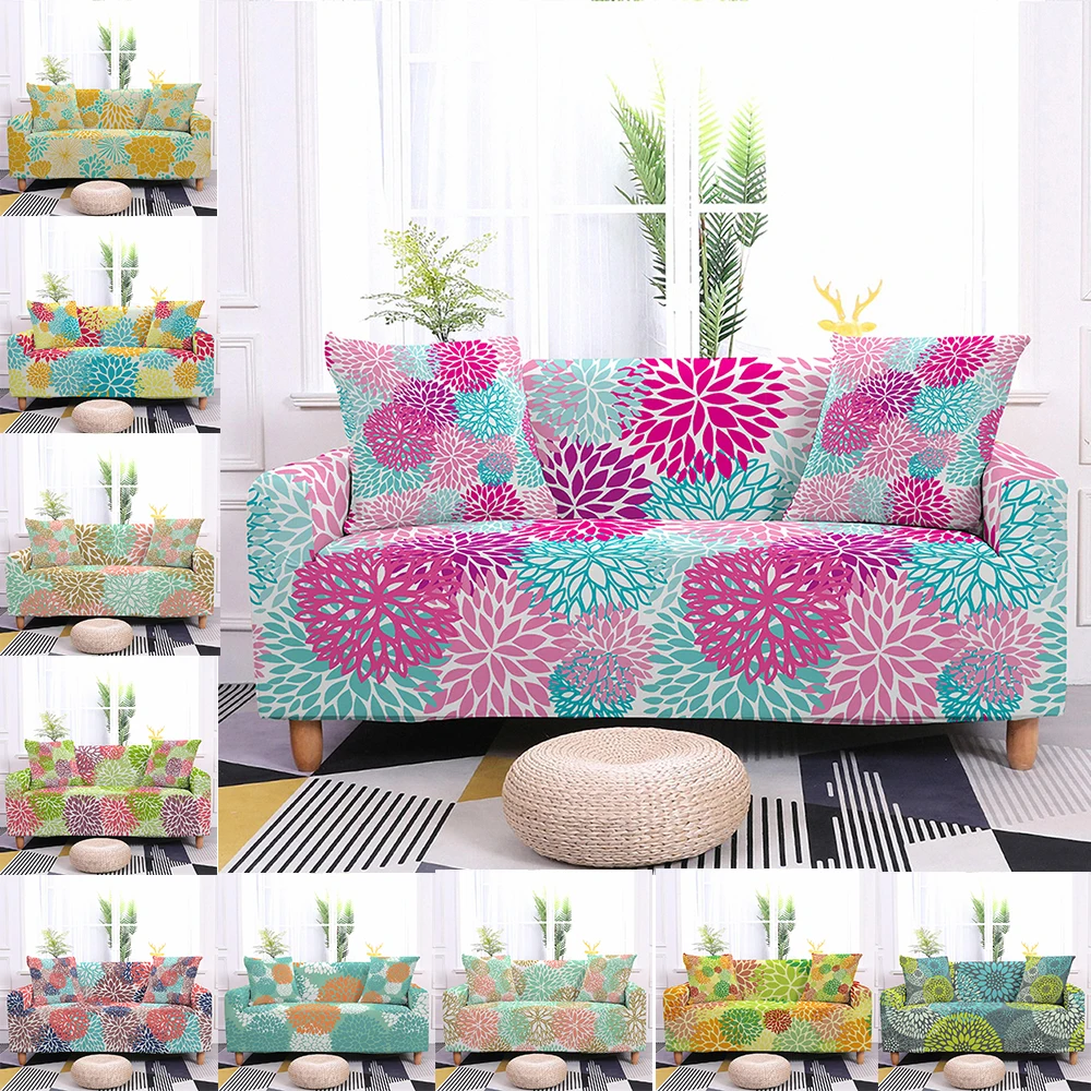 

Эластичные Чехлы для дивана с цветочным принтом, для гостиной, эластичные Чехлы для дивана, защита для домашнего декора, на 1/2/3/4-местное сиде...