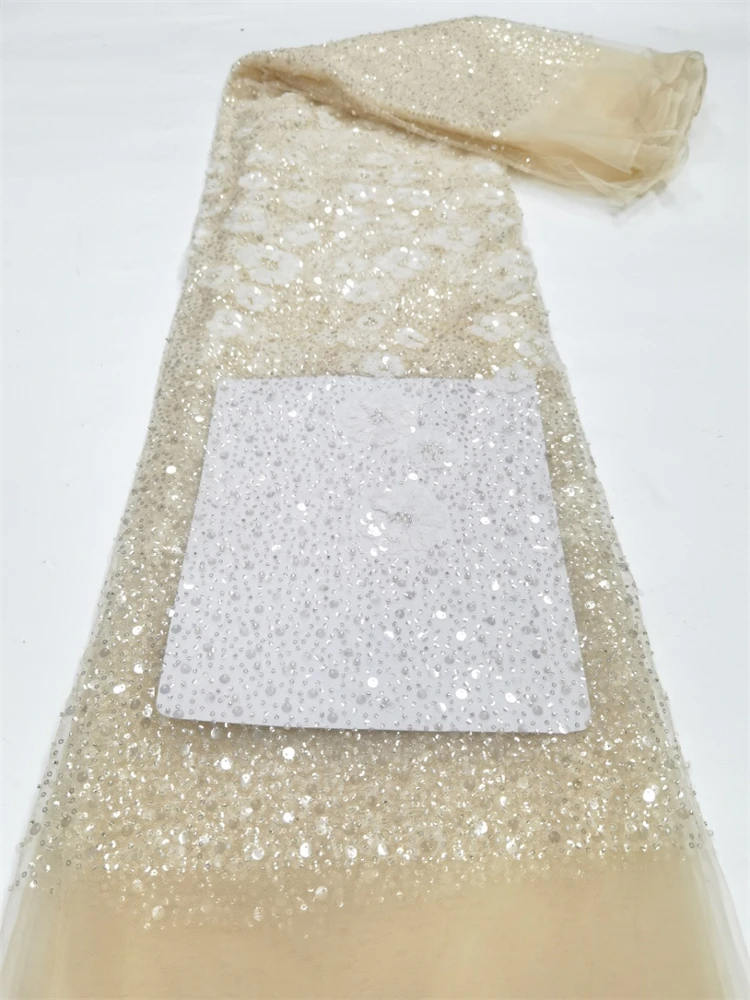 

High Quality African Nigerian Lace Fabric Embroidery Tulle Pure Wedding Party Dress Guipure SequinsFor Sewing Net Cloth 5yards