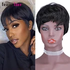 Парик из человеческих волос с коротким вырезом фея, бесклеевые перуанские прямые волосы, парики для женщин, Недорогие парики полной машинной работы, бесплатная доставка